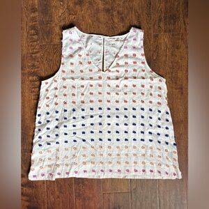 Lou & Grey White Multicolored Textured Polka Dot Pom-poms Tank L